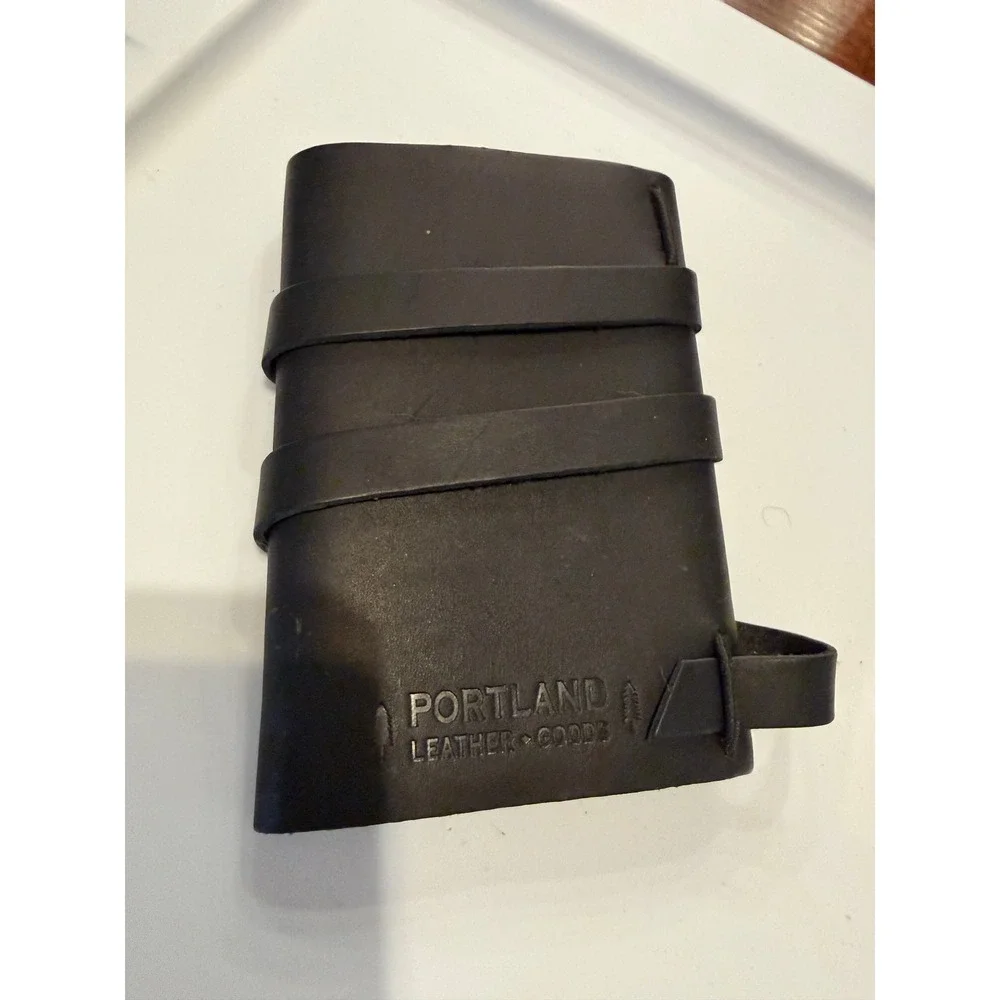 Portland Leather Goods Black Leather Wrap Journal Turquoise Stone Button Accent